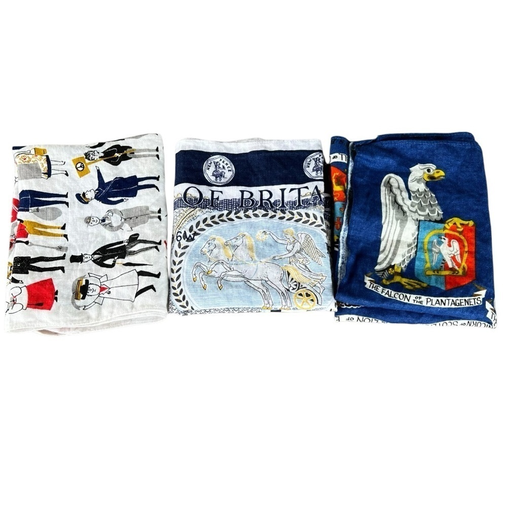 VTG Ulster British Tea Towel Set Irish Linen Beasts Bank Note London People GUC - Picture 2 of 13